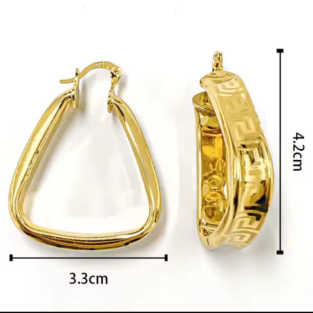 Greek Key Meander Pattern Gold Hoops - Picture 11 of 16